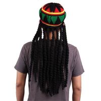 หมวกหมวกบีนนี่ถักชายหญิงวิกผมบ๊อบหมวก Rasta เดรดล็อกส์จากมาร์ลีย์แคริบเบียนชุดประกอบงานแฟนซีใส่ได้ทั้งชายและหญิง