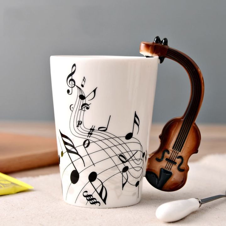high-end-cups-เซรามิกโกลเด้นโน้ตดนตรีแก้วไวโอลินจับแก้วกาแฟกีตาร์สไตล์ถ้วยและแก้วของขวัญสำหรับคนรักดนตรี