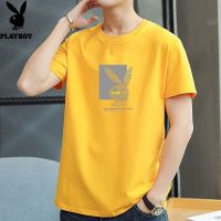 COD Playboy T-shirt Mens Summer New Short-sleeved Pure Cotton Loose Round Neck Bottoming Shirt
