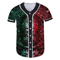 New Summer Men/Women 3d Print Skull Button T-shirt Baseball Jersey Man Hiphop Short Sleeve Shirt Unisex Casual Tops