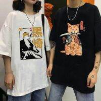 เสื้อยืดผ้าฝ้ายญี่ปุ่นอะนิเมะ Bleach Ichigo Funny T เสื้อผู้ชาย Cat Samurai Aesthetic เสื้อยืด Hip Hop Tshirt 90S Streetwear Top tees ชาย