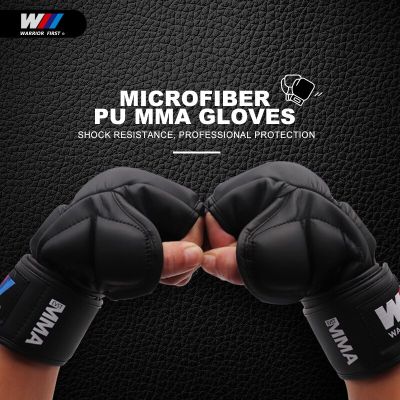 ถุงมือฝึกมวยไทย MMA ทำจากไมโครไฟเบอร์ถุงมือครึ่งมืออุปกรณ์มวยนวมต่อยมวยถุงมือ MMA