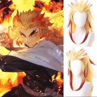 FANYAN5สังเคราะห์ Rengoku Kyoujuriu วิกผมคอสเพลย์วิกผมฆ่าปีศาจสีเหลืองไล่ระดับสีวิกผมวันฮัลโลวีน Kimetsu No Yaiba คอสเพลย์อะนิเมะคอสเพลย์