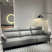 GAZZSI Genuine Leather Sofa Living Room High Backrest Small Apartment High Leg Inline Sofa