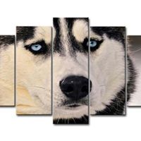 5ชิ้น Wall Art ภาพวาดชุด Siberian Husky Blue Eyes ผ้าใบคุณภาพสูงพิมพ์เหมาะสำหรับห้องนอนตกแต่งและสัตว์คนรัก