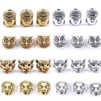 10pcs Antique Owl Lion Buddha Leopard Head Spacer Beads Charm DIY Bracelets Necklace Beads for Jewelry Making Accessories Headbands