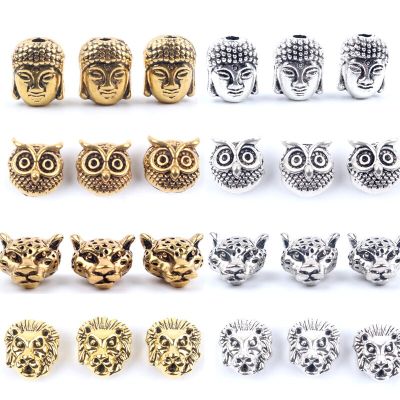 10pcs Antique Owl Lion Buddha Leopard Head Spacer Beads Charm DIY Bracelets Necklace Beads for Jewelry Making Accessories Headbands