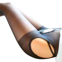 Style Summer Lingerie Pantyhose Sheer Stretchy Crotchless Stockings Crotch Open Black Womens Sexy