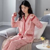 [COD] Womens pajamas autumn and winter new long-sleeved trousers cardigan printed lapel Korean version of confinement