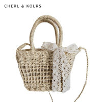 CHERL &amp; KOLRS กระเป๋าผู้หญิงใหม่ถุงถักหญ้าเชอร์รี่ชุดสายเดี่ยวน่ารักกระเป๋าชายหาดกระเป๋าสะพายข้างกระเป๋าสะพายข้างสดใสขนาดเล็ก