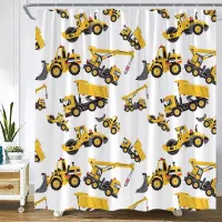 Cartoon Shower Curtain Yellow Project Car Kids Bath Curtains Modern Children Polyester Fabric Home Bathroom Decor with Hooks