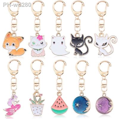 Cute Cartoon Animal Cat Fox Pendant Metal Keychains For Women Girls Lovely Potted Plant Key Rings Girl Bag Pendants Gift Jewelry