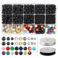 Lava Beads Kit Lava Stone Rock Beads Chakra Beads Spacers Beads Essential Oils Bracelet Necklace Jewelry Making