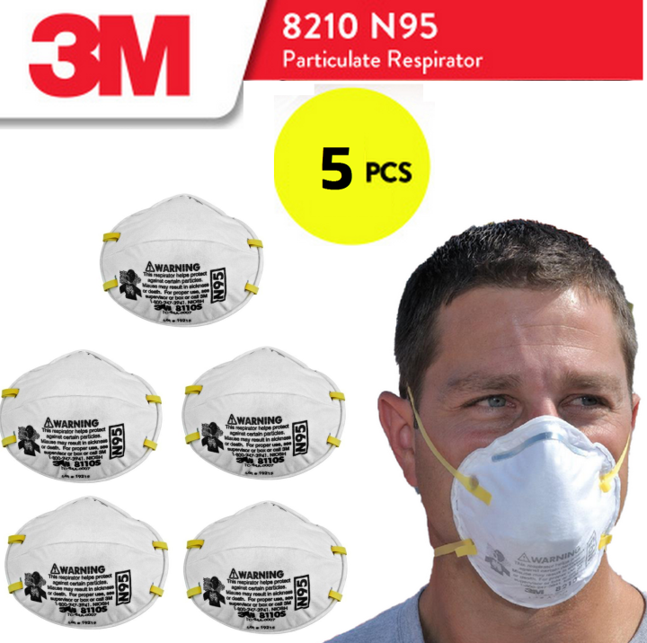 (x5ชิ้น) 3M 8210 N95 หน้ากากป้องกันฝุ่น Particulate Respirator PM2.5 แบบคาดหัว