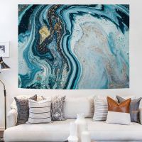 75x58cm Ocean Blue Marble Wall Hanging Tapestry Nordic Ins Line Stripe Living Room Background Cloth Home Decor Bedroom Carpet