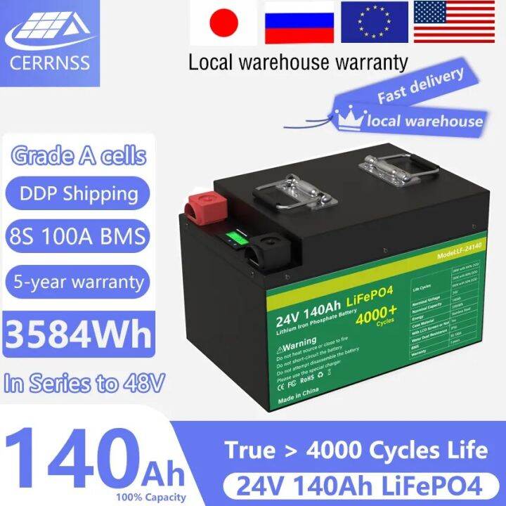 24V 140Ah 100Ah Lifepo4 Battery Pack Grade A New Cells 8S100A BMS ...