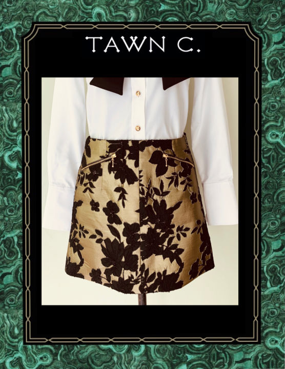 tawn-c-gold-jacquard-alice-skirt-มินิสเกิร์ตผ้าแจคการ์ดลายทอง