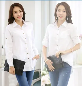 Korean Women Cotton Shirts White Shirt Women Long Sleeve Shirts Tops O