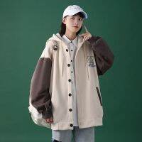 Japanese Students Retro Contrast Color Long Sleeve Baseball Uniform Autumn Winter Women Wind Jacket Coat