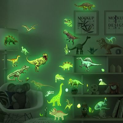 ☂♂ Dinosaur Luminous Wall Stickers Glow in the Dark Animal Decals For Kids Room Nursery Home Decor Fluorescent Wallpaper