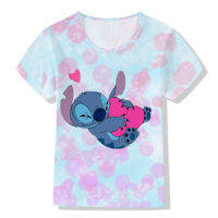 เด็กเย็นอะนิเมะดิสนีย์ Lilo &amp; Stitch ทรอปิคอลพิมพ์เสื้อยืดชายหญิงเสื้อยืดเด็กแฟชั่นเด็กด้านบน Kawaii เสื้อยืด