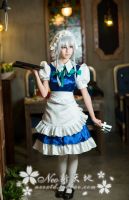 Spot parcel postTouHou Project Anime cos Izayoi Sakuya Maid Halloween cosplay Dress woman Maid costume Dress head bow apron