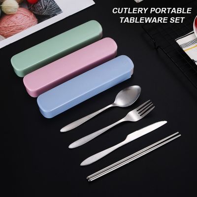 Portable Cutlery Set 4pcs Stainless Steel Silverware Set with Case for Lunch Box Reusable Travel Camping Flatware Set Personal Flatware Sets