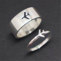 MKENDN Airplane Couple Ring for Women Men Pilot &amp; Flight Butterfly Dinosaur Shark Ring Attendant Wedding Set Aviation Lover Gift