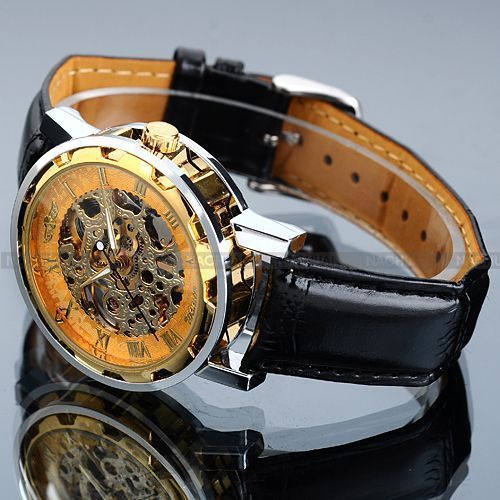 นาฬิกาโชว์กลไกไขลานสำหรับผู้ชายตัวเรือนสแตนเลสใสดูหรูหราแนววินเทจเคสนาฬิกาเหล็กเต็มรูปแบบ