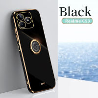 KONSMART เคสโทรศัพท์สำหรับ Realme C53 NFC C55 NFC ใหม่ล่าสุด2023แหวนชุบโลหะด้วยไฟฟ้ายืนตรงขอบเคสโทรศัพท์ TPU แบบน่ม