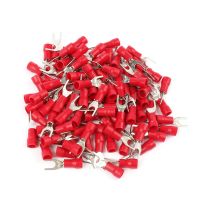 100PCS SV1.25-4 Red Furcate Fork Spade 22 16AWG Wire Crimp pressed terminals Cable Wire Connector