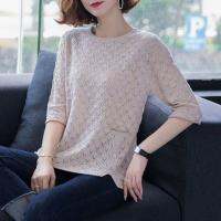 เสื้อสเวตเตอร์แขนสามส่วนลำลองแบบบางมีกระดุมกระเป๋าสำหรับฤดูใบไม้ร่วงฤดูหนาวคอกลมใหม่