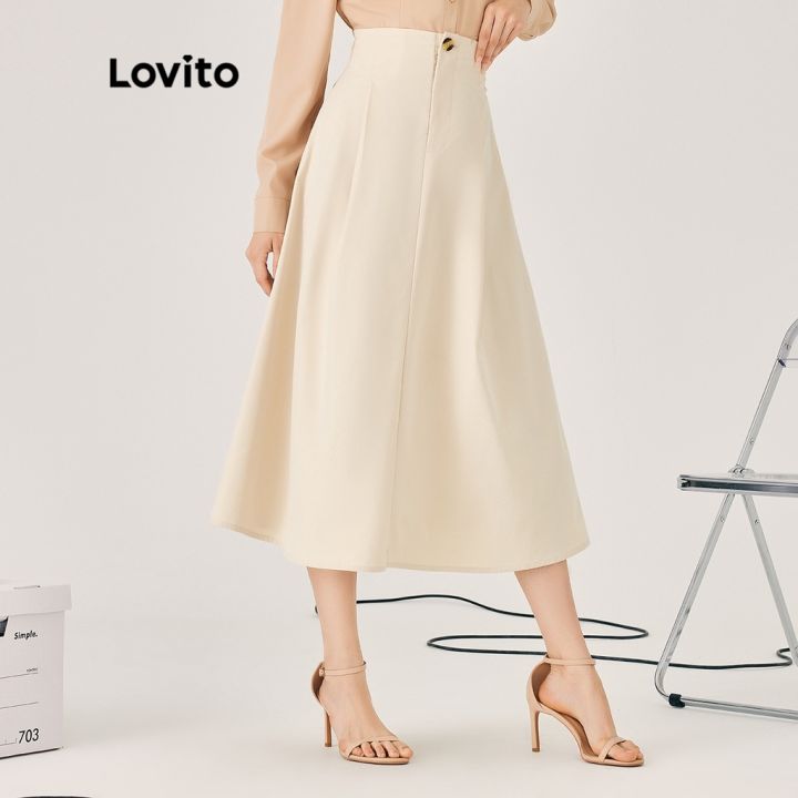 lovito-muslim-plain-button-front-zipper-ruched-delicate-texture-skirt-for-women-l47ed090-khaki