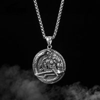 Vintage Viking Warrior Pendant Stainles Steel Odin Amulet Mens Coin Pendant Necklace Nordic Viking Ares Jewelry