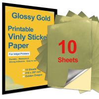 10 Sheets High Glossy Gold A4 Vinyl Sticker Printable Paper Self Adhesive A4 Paper PET Labels Sticker for Inkjet Printer DIY