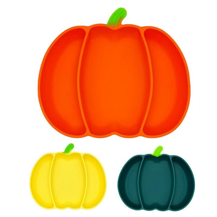 children-silicone-dinner-pate-pumpkin-bowl-with-3-dividers-baby-food-supplementary-meal-plate-for-home-picnic-camping-school