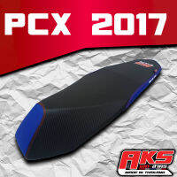 PCX (2017)  หัวสูง ผ้าหนัง เคฟล่าดำ ขอบน้ำเงิน สกรีน Aks อย่างดี