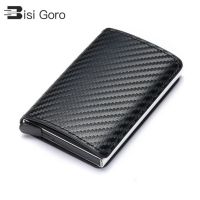 （Layor wallet）  BISI GORO ID ธุรกิจผู้ถือบัตรเครดิตกรณีกระเป๋าสตางค์สำหรับผู้ชายและผู้หญิงโลหะ RFID วินเทจอลูมิเนียมกล่องหนัง PU กระเป๋าบัตร