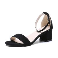 MAY Korean Thick High Heels Buckle Cross Open Toe Sandal Women Shoes