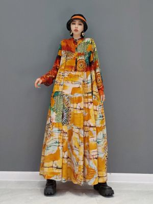 XITAO Dress Casual  Long Sleeve Print Dress （Random pattern）