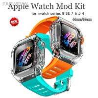 สายรัดฟลูออโรเคสโปร่งใสใหม่หรูหรา44มม. 45มม. IWatch Series 8/7สำหรับ IWatch SE 6 5 4ยางรัดสปอร์ตสีส้มชุดแท่ง