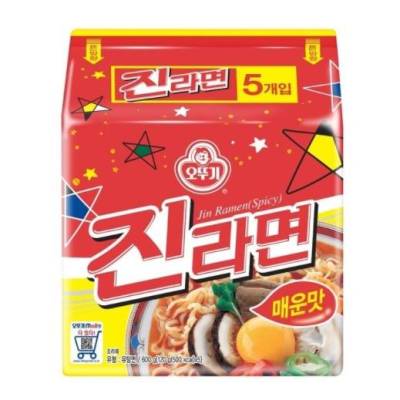 มาม่าเกาหลี ottogi jin ramen 진라면 spicy 120 g. pack5pcs  โอโตกิ จิน ราเมง สไปซี่ 120 g pack 5 pcs บะหมี่เกาหลี