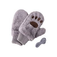 Fluffy Cat Claw Mittens Plush Animal Paw Gloves with Rope Full Finger Mittens Halloween Cosplay Costume Accessories