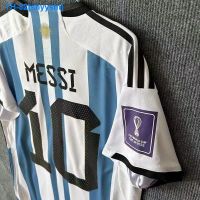 ✟ shyysm New World Cup Champion Argentina Three Stars Embroidered National Team No. 10 Messi Adult Soccer Suit