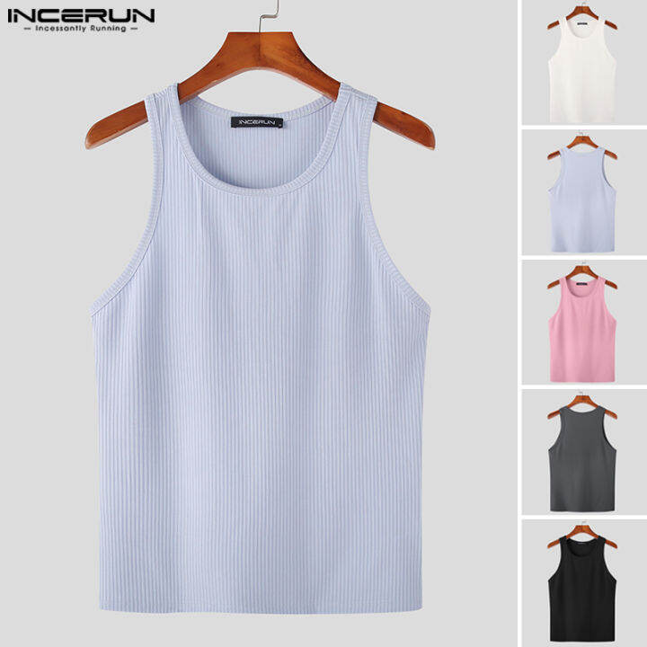 incerun-เสื้อยืดฟิตเนสกล้ามเนื้อกีฬาโรงยิมเพาะกายสำหรับผู้ชายเสื้อกล้ามเสื้อแขนกุด-สไตล์เกาหลี