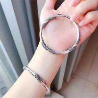 Star of 999 fine silver anaglyph peony opening round stick retro fashion bracelets contracted bracelet female personality