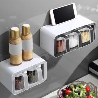 【CW】 2/3Cups Wall Mount Spice Rack Organizer Accessory Bowl Shaker Seasoning Boxes With Spoons Storage Supplies