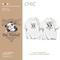 CHIC ผ้าฝ้ายแท้ เสื้อยืดแขนสั้นพิมพ์ลายหมีแพนด้าน่ารัก สไตล์สบาย ๆ T0433