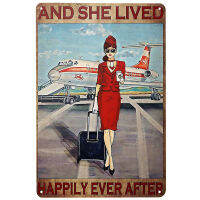 Red Flight Attendant printed Metal Signs Retro Tin Signs Funny Poster Decor for Bar Pub Club Decoration for Living Room Home