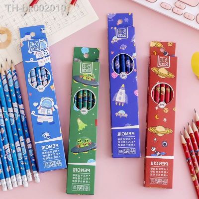 ♝ 10 boxed wooden pencils with eraser HB pencil Cartoon planet writing pen cute Student pen kawaii School supplies gifts pen prize